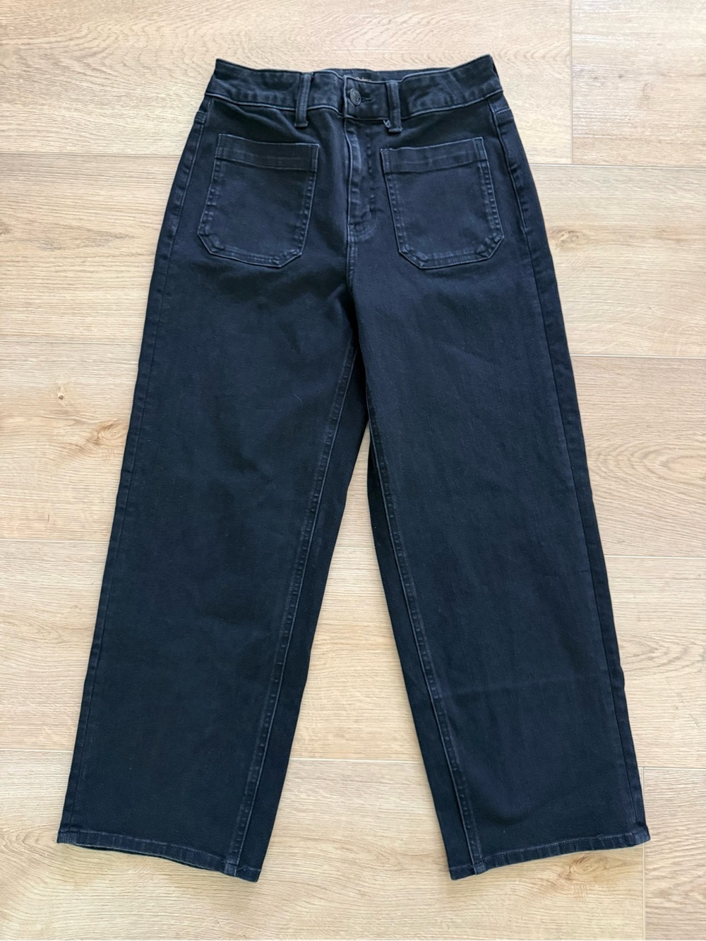 Quince Bella Stretch Patch Pocket Wide Leg Jeans Size 26 Black